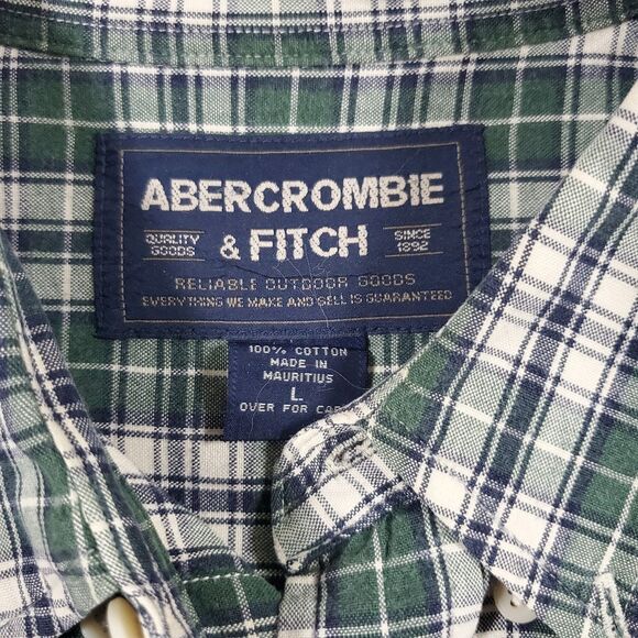 Abercrombie Fitch Button Up Flannel Shirt Mens Large Green Plaid Cotton Casual - Picture 4 of 12